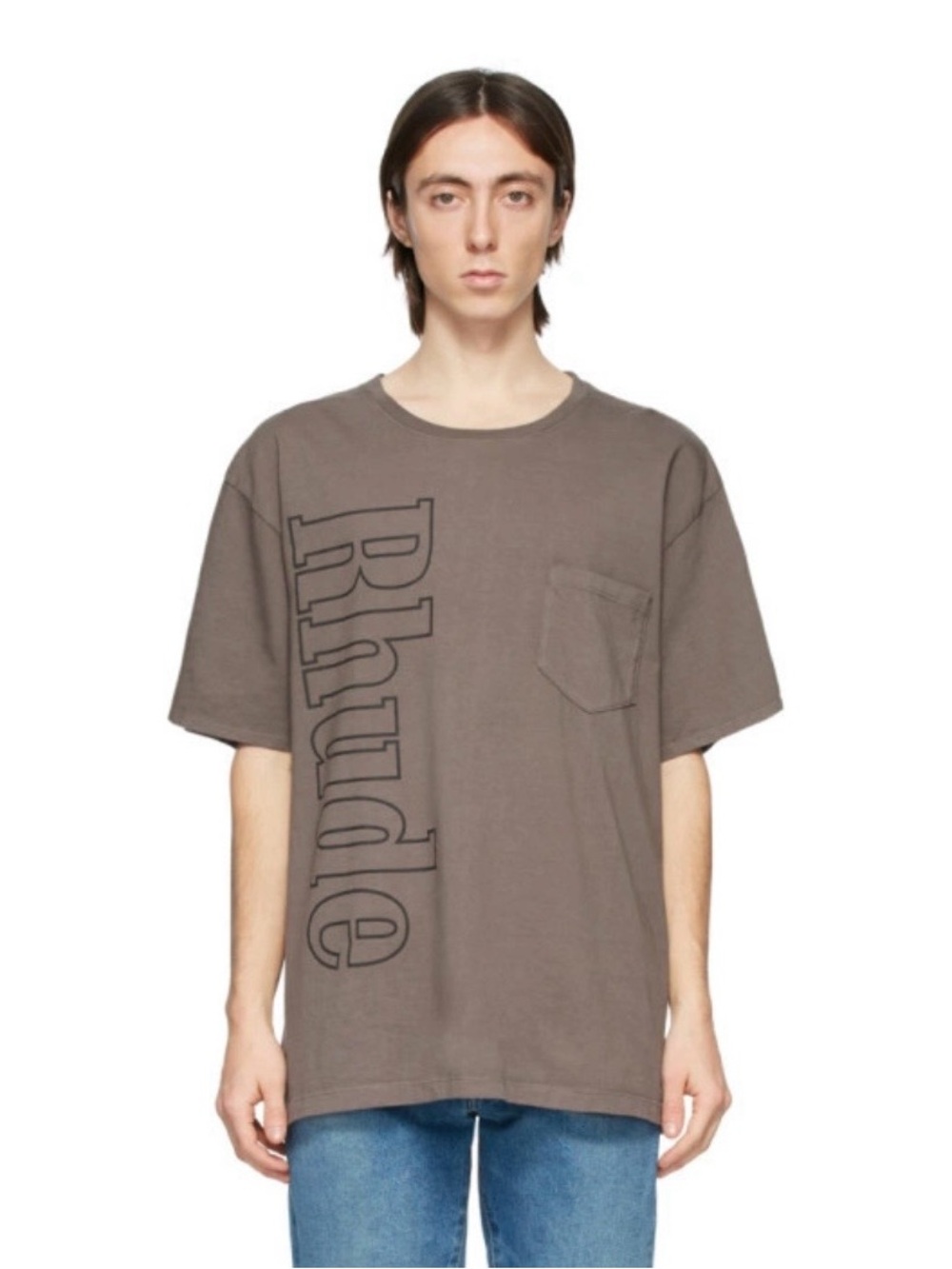 Rhude Brown Oversized Vertical Logo Pocket Tee